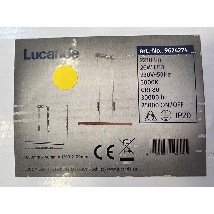 Lucande - LED-Hängeleuchte an Schnur PIA LED/25,5W/230V