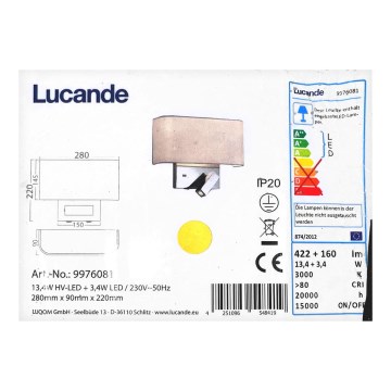 Lucande - LED-Wandleuchte VIRVE LED/13,4W/230V + LED/3,4W/230V