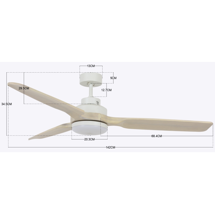 Lucci air 213055 - LED-Deckenventilator SHOALHAVEN GX53/17W/230V Paulownia/weiß Ø 142 cm + Fernbedienung