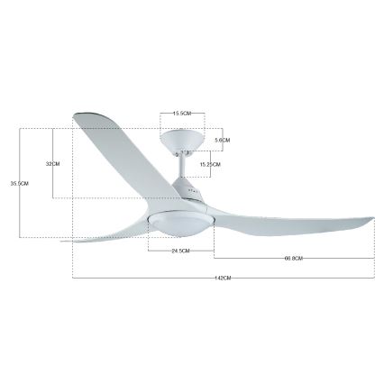 Lucci air 213096 - LED-Deckenventilator MARINER LED/15W/230V weiß Ø 142 cm + Fernbedienung