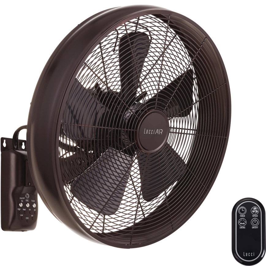 Lucci air 213125 - Wandventilator BREEZE 55W/230V schwarz/braun + Fernbedienung