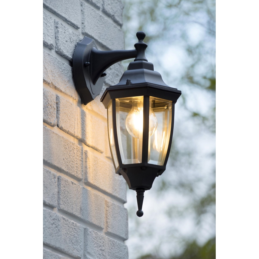 LUCIDE TIRENO Außen-Wandleuchte – Schwarz, IP44, Für E27-Lampen, Aluminium, 16,5 X 20 X 37 Cm
