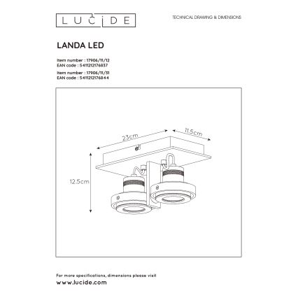 Lucide 17906/11/31 - Dimmbarer LED-Strahler LANDA 2xGU10/5W/230V weiß