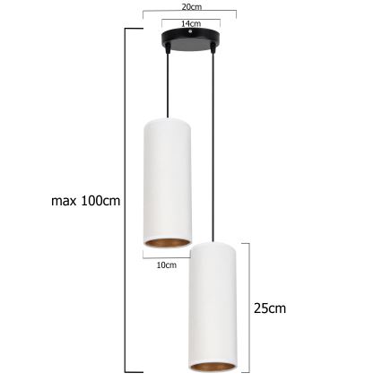 Deckenleuchte an Kabel AVALO 2xE27/60W/230V Ø 20 cm weiß/kupferfarben