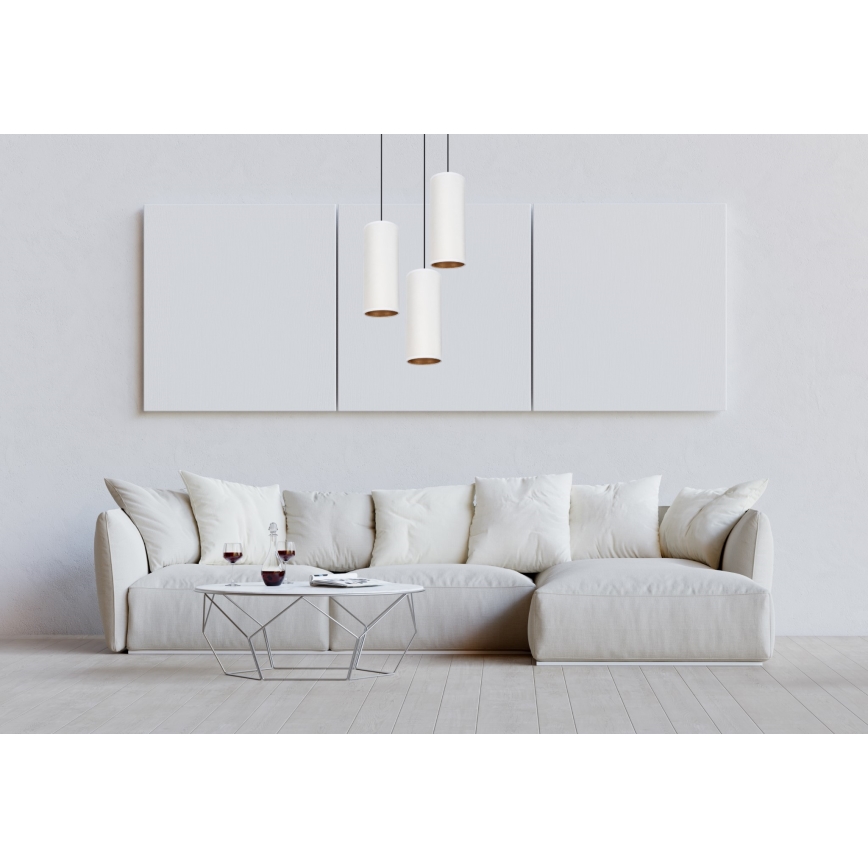 Deckenleuchte an Seil AVALO 3xE27/60W/230V Ø 35 cm weiß/kupferfarben