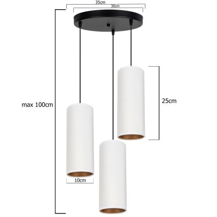 Deckenleuchte an Seil AVALO 3xE27/60W/230V Ø 35 cm weiß/kupferfarben