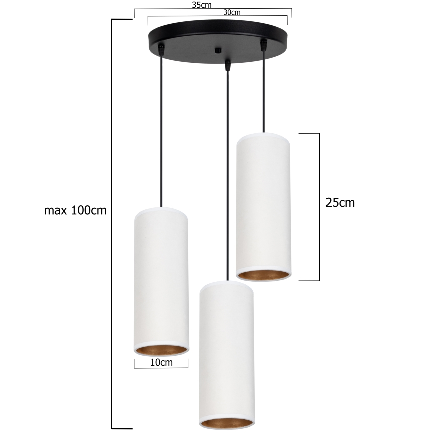 Deckenleuchte an Seil AVALO 3xE27/60W/230V Ø 35 cm weiß/kupferfarben