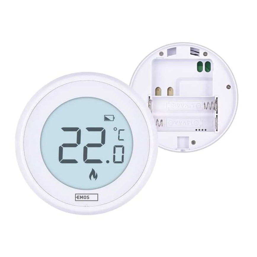 Manueller Raumthermostat 230 V/6 A, 2× AA‑Batterien, weiß