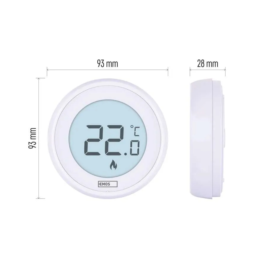 Manueller Raumthermostat 230 V/6 A, 2× AA‑Batterien, weiß