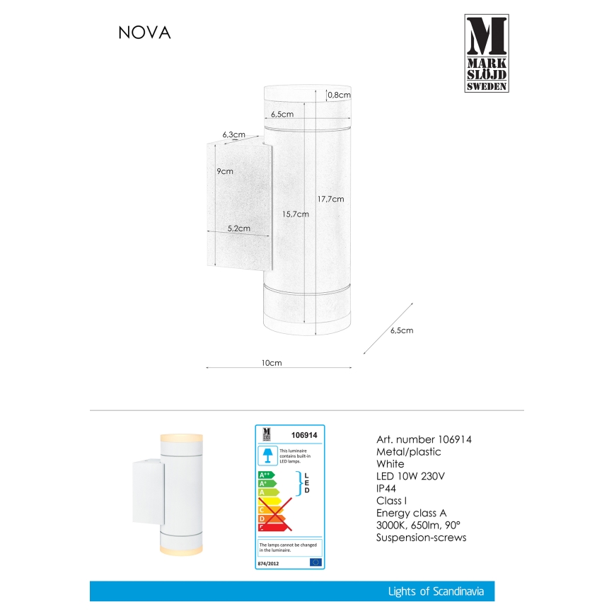 Markslöjd 106914 - LED Außen-Wandleuchte NOVA 2xLED/5,5W/230V IP44