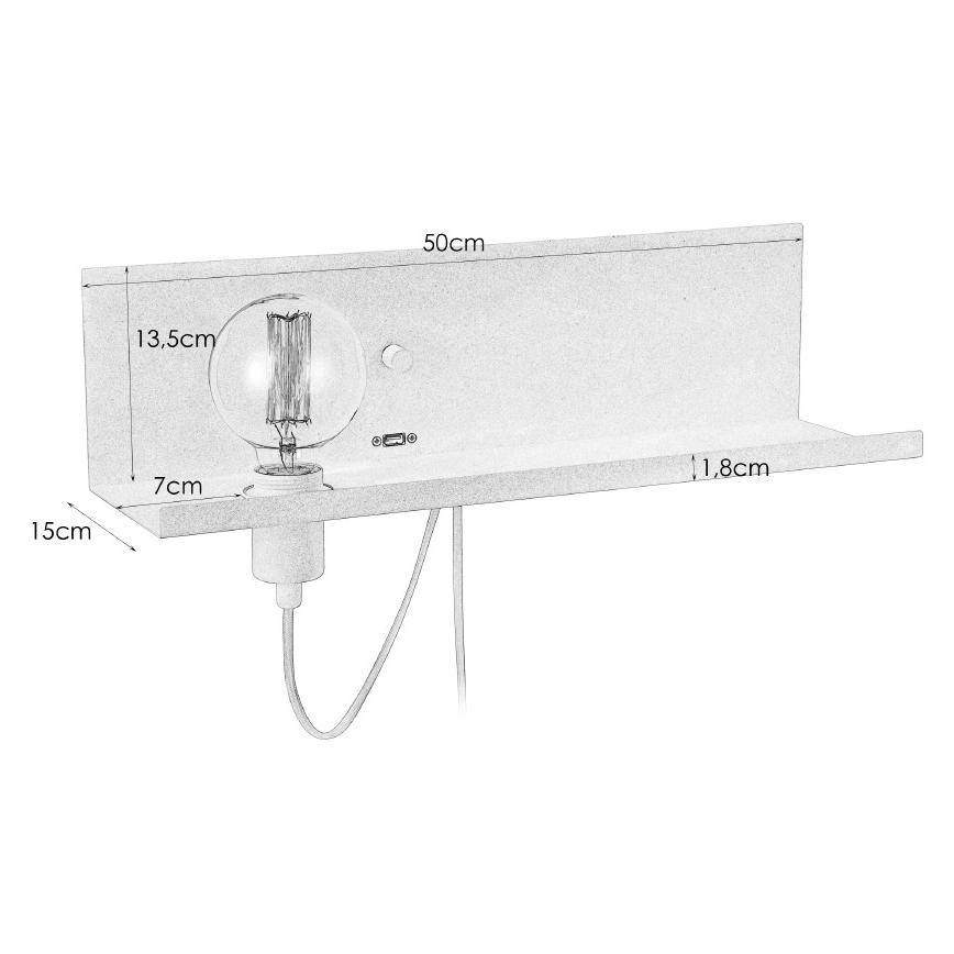 Markslöjd 106969 - Dimmbare Wandleuchte mit USB Stecker MULTI 1xE27/60W/230V