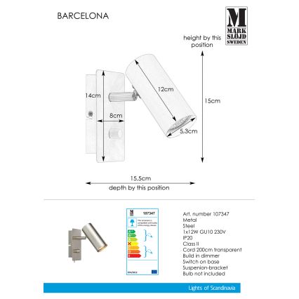 Markslöjd 107347 - Dimmbares Wandleuchten-Spot BARCELONA 1xGU10/12W/230V