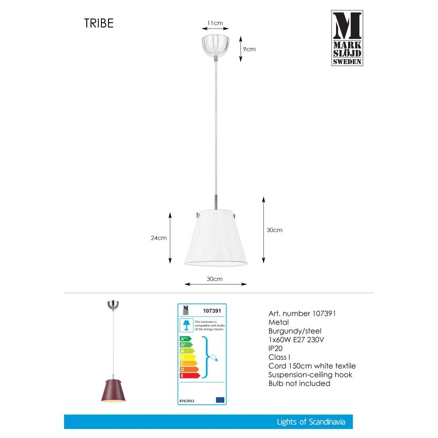 Markslöjd 107391 - Kronleuchter an einer Litze TRIBE 1xE27/60W/230V