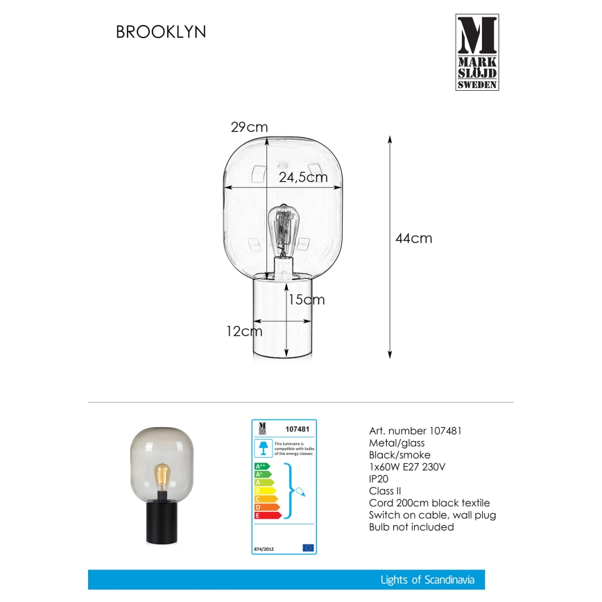 Markslöjd 107481 - Tischlampe BROOKLYN 1xE27/60W/230V
