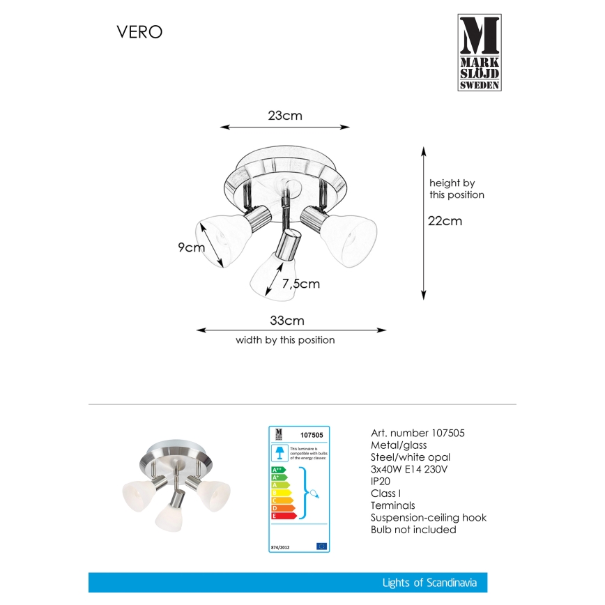 Markslöjd 107505 - Strahler VERO 3xE14/40W/230V glänzendes Chrom