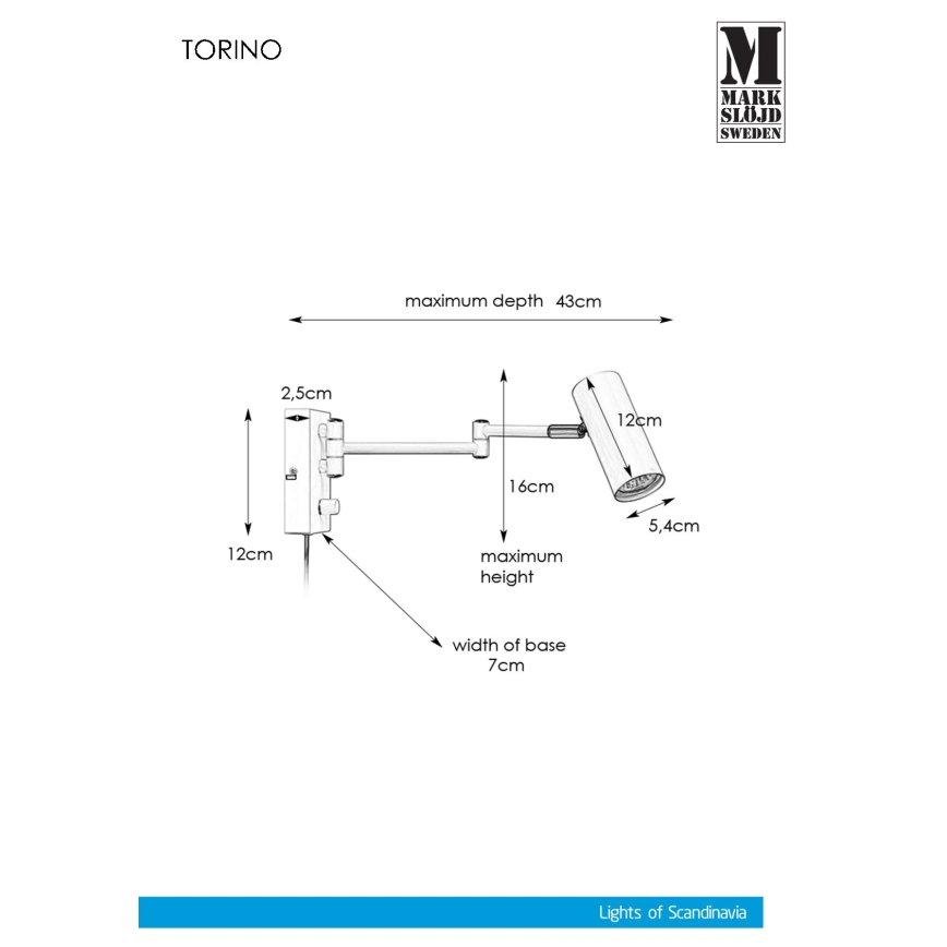 Markslöjd 107539 - Dimmbarer Wandstrahler TORINO 1xGU10/12W/230V