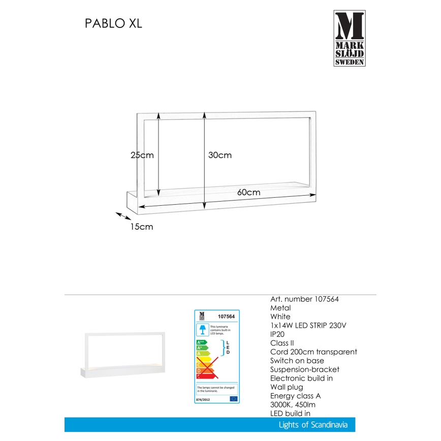 Markslöjd 107564 - LED Wandleuchte mit Rahmen PABLO LED/14W/230V