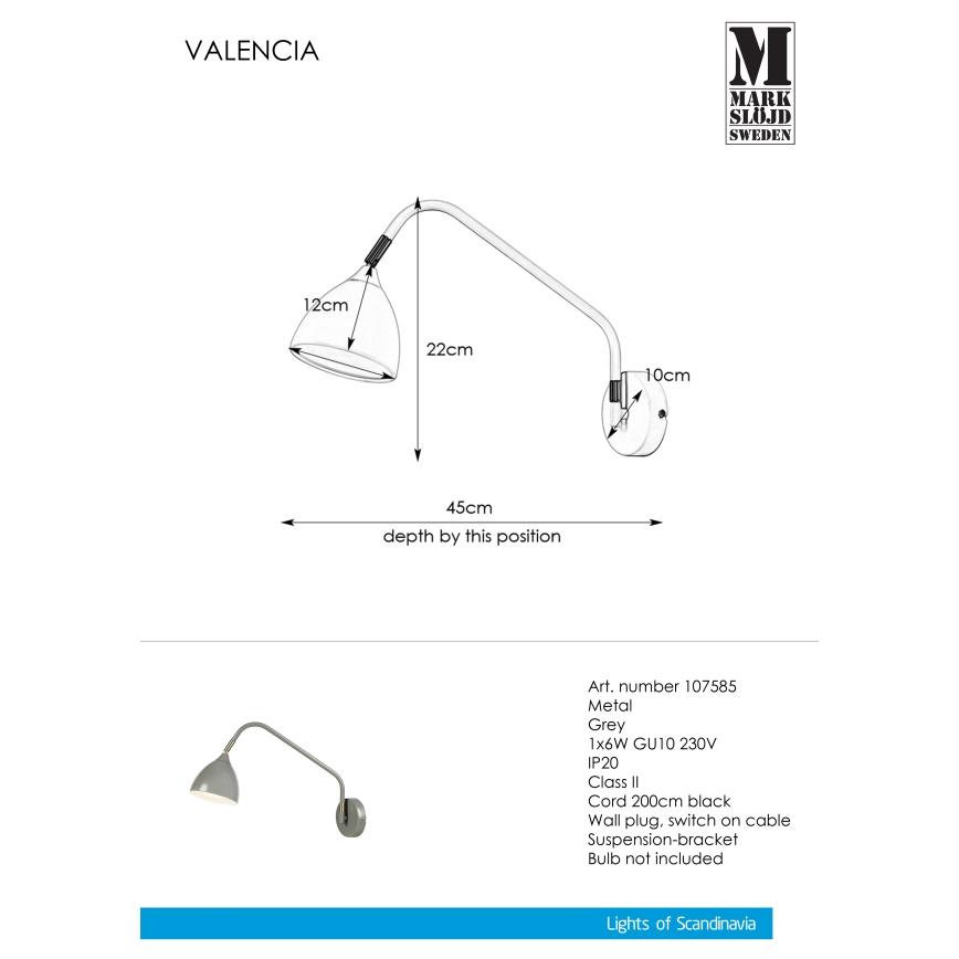 Markslöjd 107585 - Wandlampe VALENCIA 1xGU10/6W/230V
