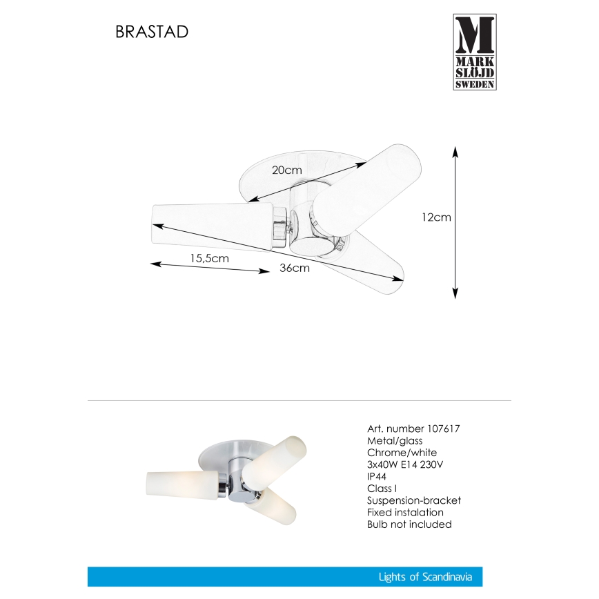 Markslöjd 107617 - Badezimmer Decken-Kronleuchter BRASTAD 3xE14/40W/230V IP44