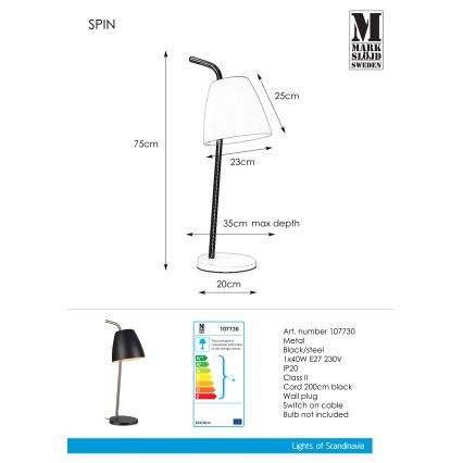 Markslöjd 107730 - Tischlampe SPIN 1xE27/40W/230V