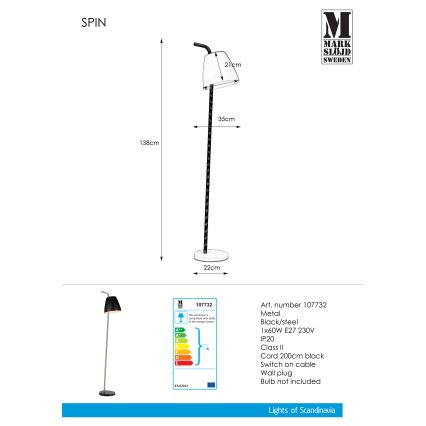 Markslöjd 107732 - Stehlampe SPIN 1xE27/60W/230V