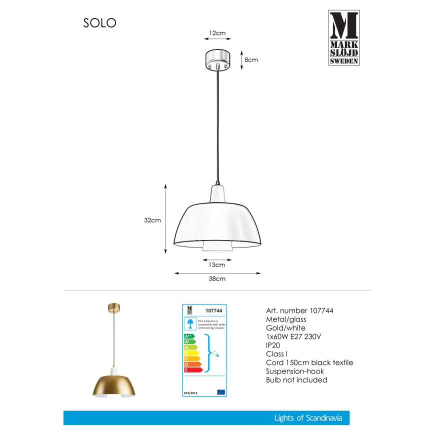Markslöjd 107744 - Hängeleuchte SOLO 1xE27/60W/230V