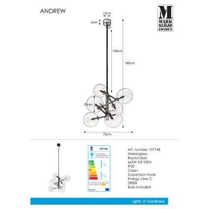 Markslöjd 107748 - Kronleuchter an einer Stange ANDREW 6xG9/5W/230V