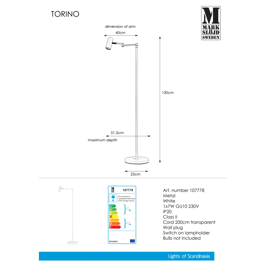 Markslöjd 107778 - Stehlampe TORINO 1xGU10/7W/230V