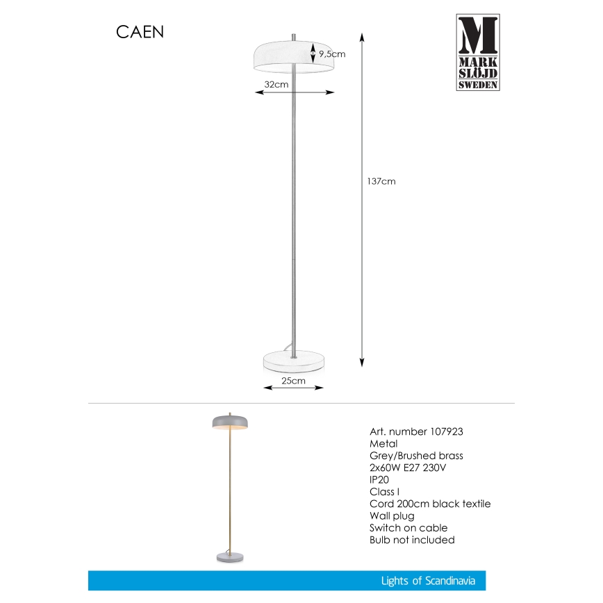 Markslöjd 107923 - Stehlampe CAEN 2xE27/60W/230V