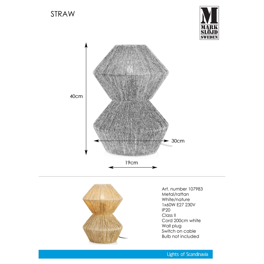 Markslöjd 107983 - Tischlampe STRAW 1xE27/40W/230V