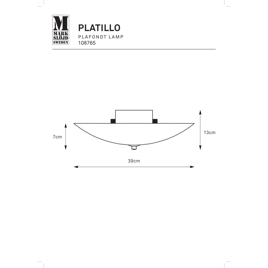 Markslöjd 108765 - Deckenleuchte PLATILLO 2xE27/40W/230V d 39 cm