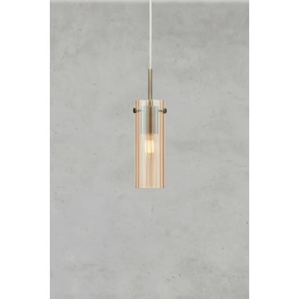 Markslöjd 109015 - Pendelleuchte TIBIA mit Kabel 1xE14/40W/230V rauchbeige/Messing