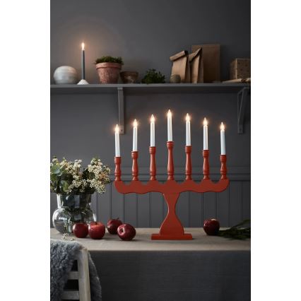 Markslöjd 8004,1 - Weihnachtsleuchter SVANEHOLM 7xE10/3W/230V Kiefer/Rot