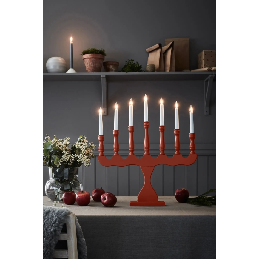 Markslöjd 8004,1 - Weihnachtsleuchter SVANEHOLM 7xE10/3W/230V Kiefer/Rot