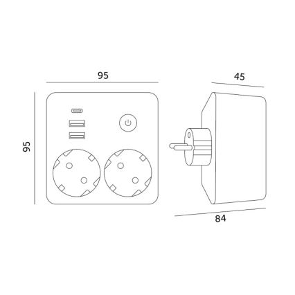 Mehrfachsteckdose mit Schalter LINEA 2x230V + 3x USB-A/-C SCHUKO weiß