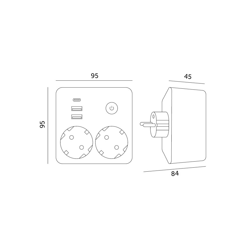Mehrfachsteckdose mit Schalter LINEA 2x230V + 3x USB-A/-C SCHUKO weiß