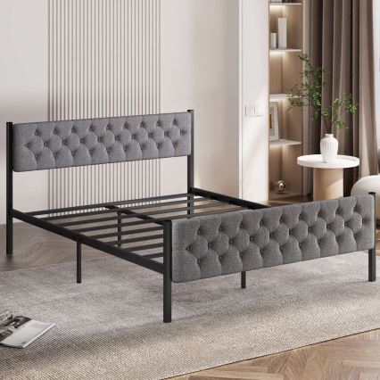 Metall-Doppelbett KAROM 160x200 cm, grau, belastbar bis 200 kg