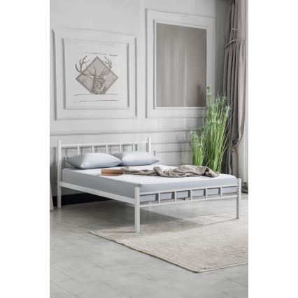 Metall-Doppelbett ORMEL 160x200 cm, weiß, Belastbarkeit 200 kg