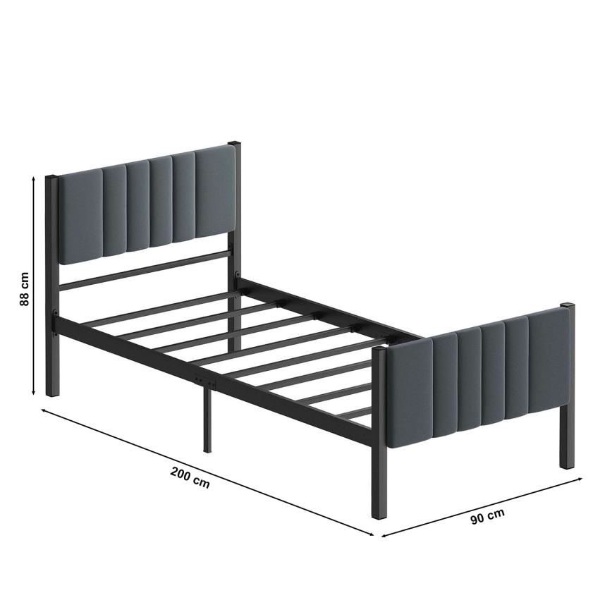 Metall-Einzelbett LUNOR 90 x 200 cm, Anthrazit, Tragkraft 120 kg
