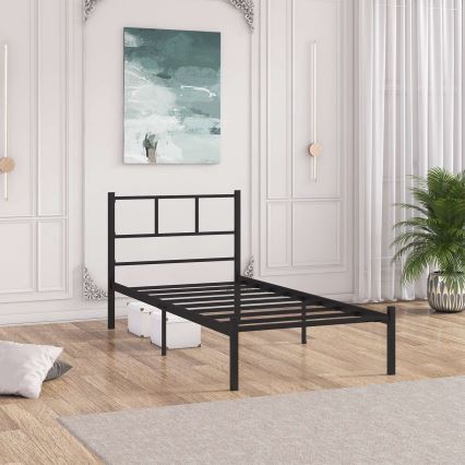 Metall-Einzelbett ROVAN 90x200 cm, schwarz, Belastbarkeit 120 kg