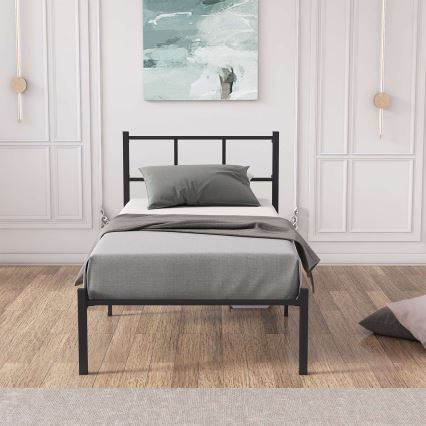 Metall-Einzelbett ROVAN 90x200 cm, schwarz, Belastbarkeit 120 kg