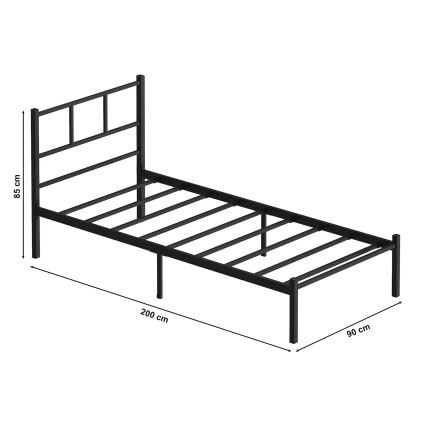 Metall-Einzelbett ROVAN 90x200 cm, schwarz, Belastbarkeit 120 kg