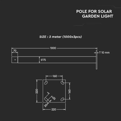 Metallmast mit Ständer für Solarleuchte 3 m