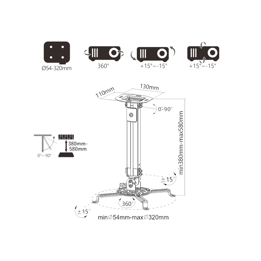 MK FLORIA Superior SUPSTV013 - Deckenhalterung für Beamer, schwarz