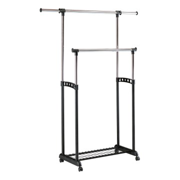 Mobiler Metall-Garderobenständer 170x142 cm schwarz/glänzendes Chrom