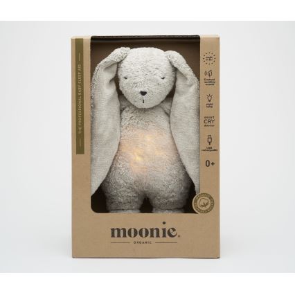 Moonie - Kuscheltier mit Melodie und Licht Hase 2.0 organic grau