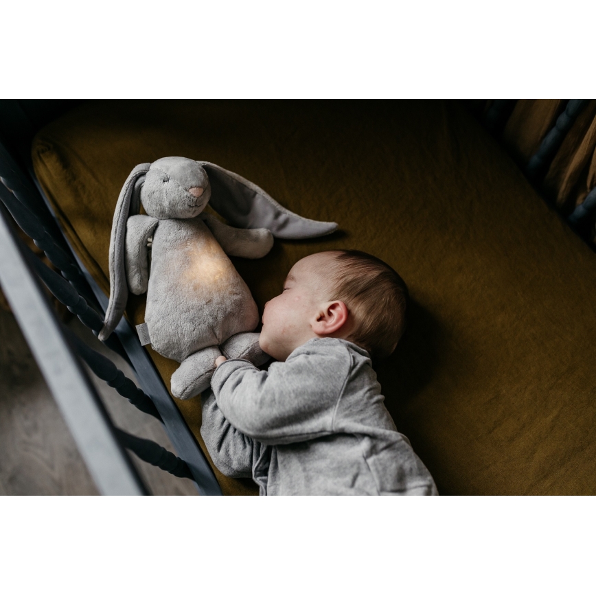 Moonie - Kuscheltier mit Melodie und Licht Hase ökologisch grau Natur