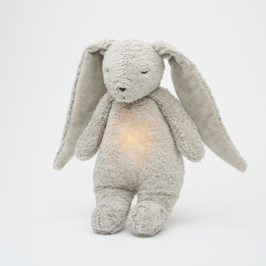 Moonie - Kuscheltier mit Melodie und Licht Hase ökologisch grau Natur