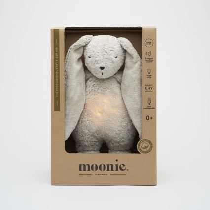 Moonie - Kuscheltier mit Melodie und Licht Hase ökologisch grau Natur