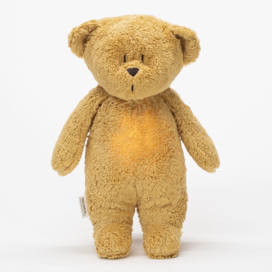 Moonie - Kuscheltier mit Melodie und Licht kleiner Bär 2.0 organic Honig